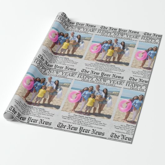 Zeitung Einzigartiger Spaß Foto glücklich Neues Ja Geschenkpapier (Ungerollt)