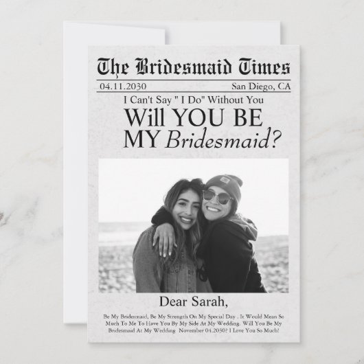 Zeitung Einzigartiger Vorschlag für eine Bridesmai Einladung (Vorderseite)
