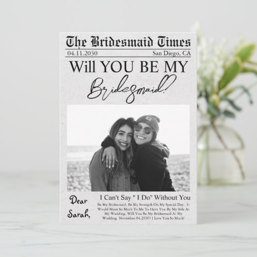 Zeitung Einzigartiger Vorschlag für eine Bridesmai Einladung (Stehend Vorderseite)