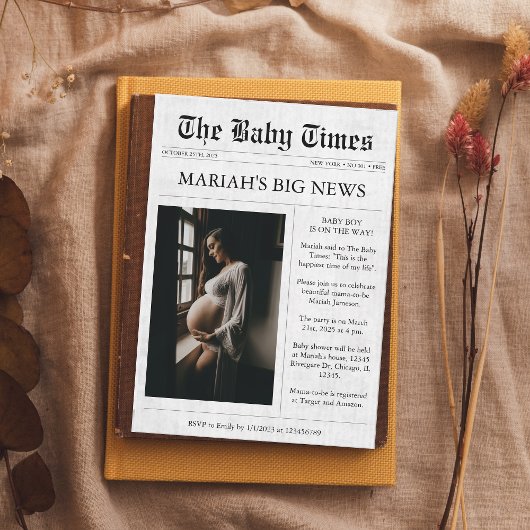 Zeitung Einzigartiges Foto Ästhetische Babydusche Einladung