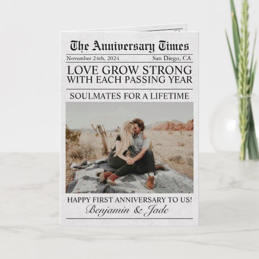 Zeitung Einzigartiges Foto Hochzeit Karte (Vorderseite)