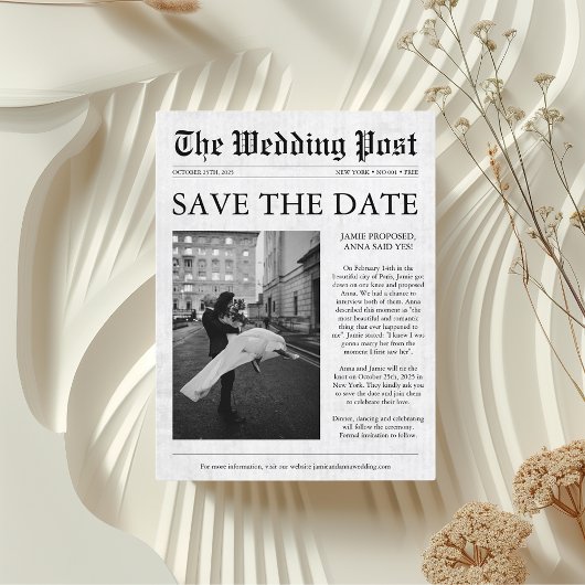 Zeitung Einzigartiges Foto Save the Date Ankündigungspostkarte