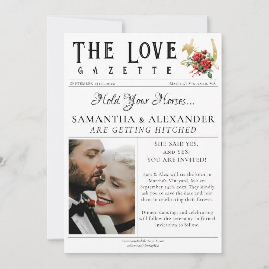 Zeitung Einzigartiges Foto Save the Date Hochzeit Einladung (Vorderseite)