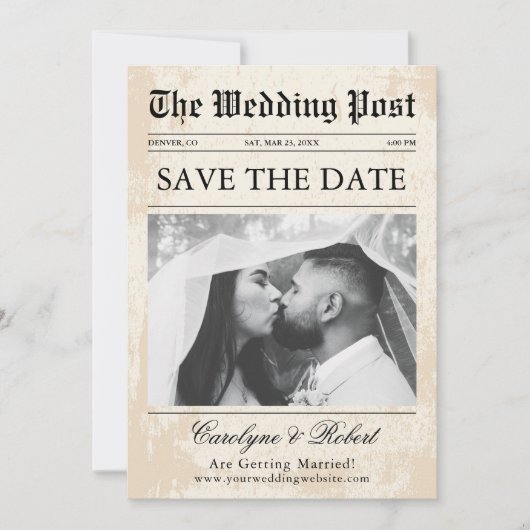 Zeitung Einzigartiges Foto Save the Date Hochzeit Einladung (Vorderseite)