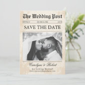 Zeitung Einzigartiges Foto Save the Date Hochzeit Einladung (Stehend Vorderseite)