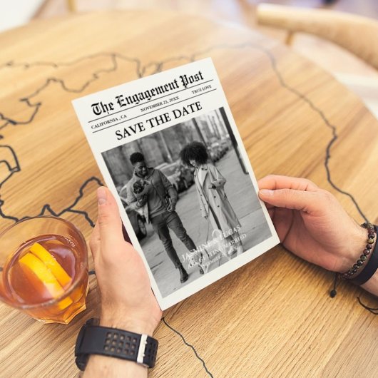 Zeitung Einzigartiges Foto Save the Date Hochzeit Einladung