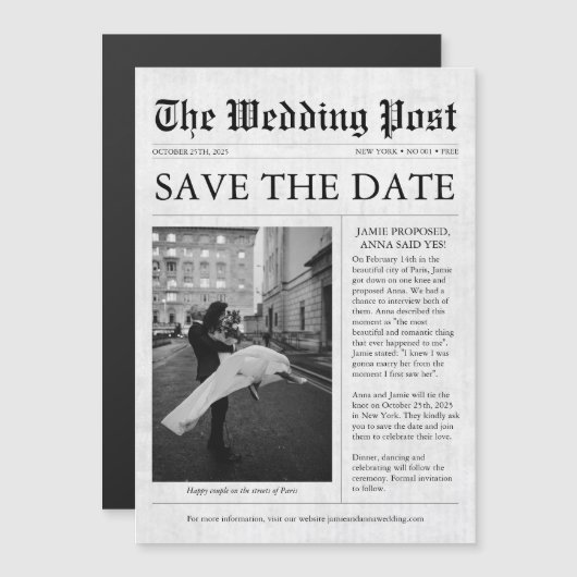 Zeitung Einzigartiges Foto Save the Date Hochzeit Magneteinladung (Vorne/Hinten)