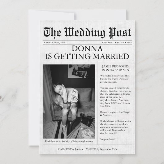 Zeitung Einzigartiges Funny Brautparty Bachelorett Einladung (Vorderseite)