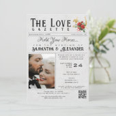 Zeitung Einzigartiges Horseshoe Rose Hochzeitdetai Einladung (Stehend Vorderseite)