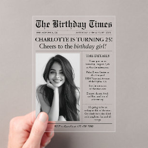 Zeitung Einziges Foto 25. Geburtstag Acryleinladungen