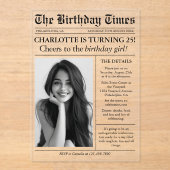 Zeitung Einziges Foto 25. Geburtstag Acryleinladungen (Vorderseite)