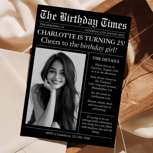 Zeitung Einziges Foto 25. Geburtstag Einladung