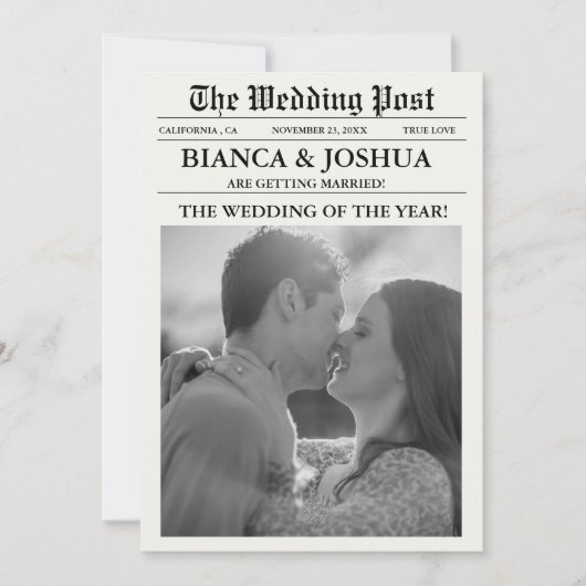 Zeitung Einziges Foto Hochzeitsfeier Timeline Einladung (Vorderseite)