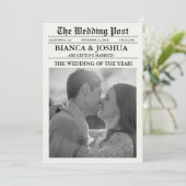 Zeitung Einziges Foto Hochzeitsfeier Timeline Einladung (Stehend Vorderseite)