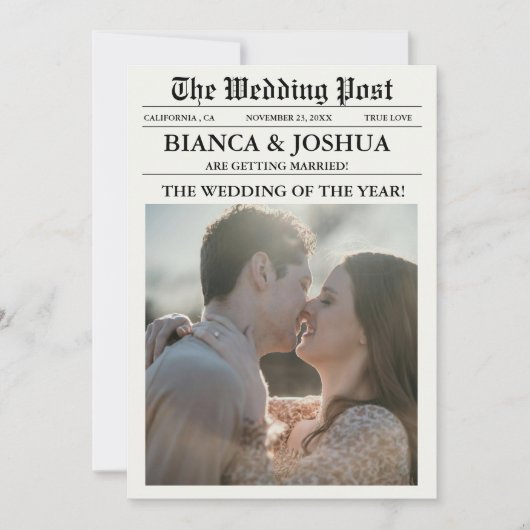 Zeitung Einziges Foto Hochzeitsfeier Timeline Einladung (Vorderseite)