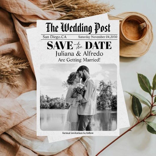 Zeitung Einziges Foto Save the Date Hochzeit