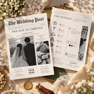 Zeitung Elegante Foto- & Details-Zeitachse Hochzei Einladung