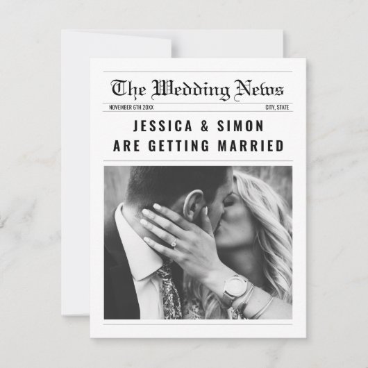 Zeitung Elegantes Foto in einer Hochzeit Einladung (Vorderseite)