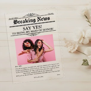 Zeitung Foto Trauzeugin oder Bridesmaid Acryleinladungen