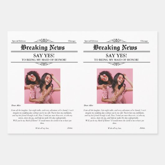 Zeitung Foto Trauzeugin oder Bridesmaid Geschenkpapier Set (Vorderseite 2)