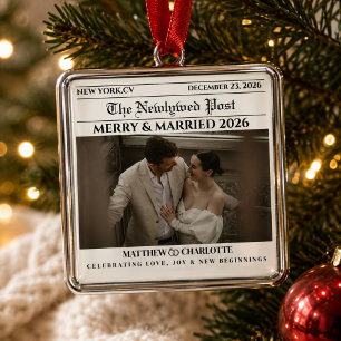 Zeitung Froh und verheiratet Frischvermählten-Foto Ornament Aus Metall