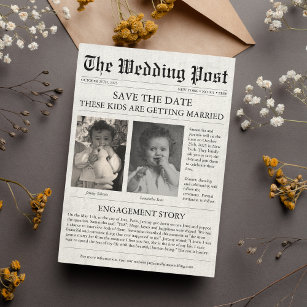Zeitung Funny Unique Kids Save the Date Hochzeit Einladung