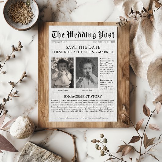 Zeitung Funny Unique Kids Save the Date Hochzeit Einladung