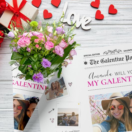 Zeitung Galentines Day Blume Bouquet Foto Lips Geschenkpapier Set