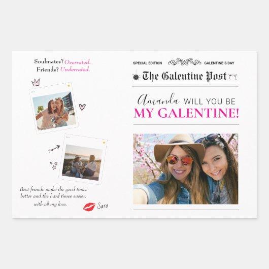 Zeitung Galentines Day Blume Bouquet Foto Lips Geschenkpapier Set (Vorderseite 3)