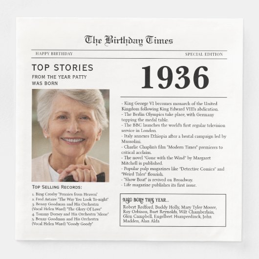 Zeitung-Geburtstagsserviette 1936 Serviette (Vorderseite)