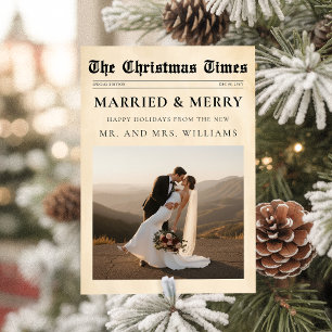Zeitung Gerade geheiratet & Fröhliche Weihnachtsfo Feiertagskarte