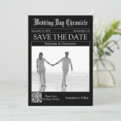 Zeitung Hochzeit 1 Foto QR-Code Save the Date (Stehend Vorderseite)