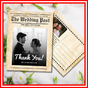 Zeitung Hochzeit Einzigartig Rustikal Elegant Dank Postkarte