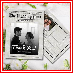 Zeitung Hochzeit Einzigartig Vintage Elegant Danke Postkarte