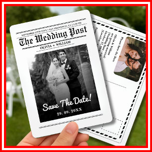 Zeitung Hochzeit Moderne Elegant Save the Date Einladung