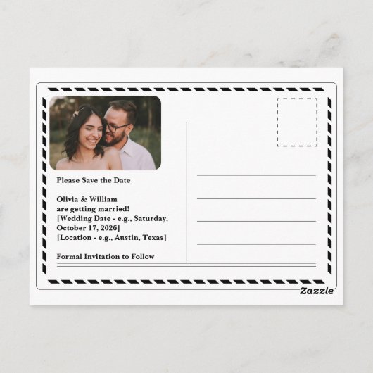 Zeitung Hochzeit Moderne Elegant Save the Date Postkarte (Rückseite)