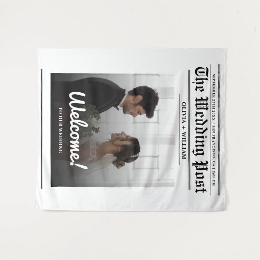 Zeitung Hochzeit Moderne Elegante Begrüßung BACKDR Wandteppich (Vorderseite (Horizontal))