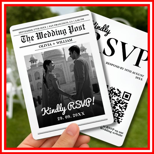 Zeitung Hochzeit Moderner Eleganter QR-Code Einladung