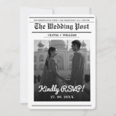 Zeitung Hochzeit Moderner Eleganter QR-Code Einladung (Vorderseite)