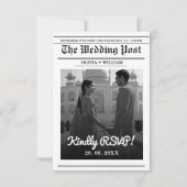 Zeitung Hochzeit Moderner Eleganter QR-Code RSVP Karte (Vorderseite)