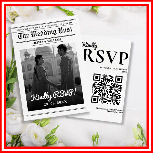 Zeitung Hochzeit Moderner Eleganter QR-Code RSVP Karte