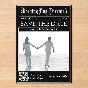 Zeitung Hochzeit QR-Code Acryl Save the Date Acryleinladungen