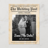 Zeitung Hochzeit rustikales Elegant Save the Date Postkarte (Vorderseite)
