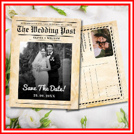 Zeitung Hochzeit rustikales Elegant Save the Date Postkarte