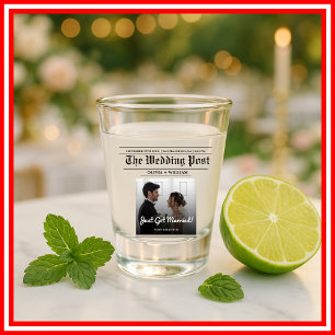 Zeitung Hochzeit Tischnummer Modern PHOTO Schnapsglas