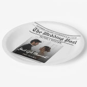 Zeitung Hochzeit Tischnummer Modernes FOTO Pappteller (Schrägansicht)