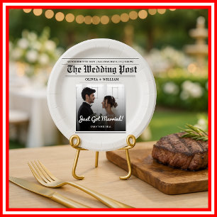 Zeitung Hochzeit Tischnummer Modernes FOTO Pappteller