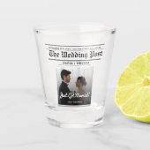 Zeitung Hochzeit Tischnummer Modernes FOTO Schnapsglas (Vorderseite)