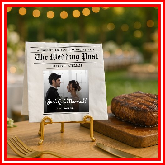 Zeitung Hochzeit Tischnummer Modernes FOTO Serviette
