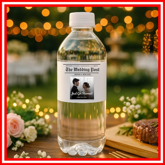 Zeitung Hochzeit Tischnummer Modernes FOTO Wasserflaschenetikett